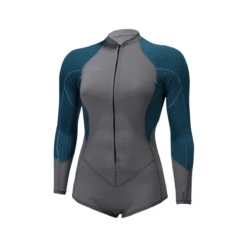 O'Neill Women's Blueprint FZ L/S Surf Suit In Graphite/Blue Haze